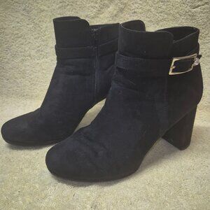 Ankle Boots Black sueded, 4" heels zippered, Bling, by Ayla in size 9.5 M